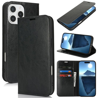 For iPhone 16 Pro Case Crazy Horse Texture Split Leather Wallet Phone Cover