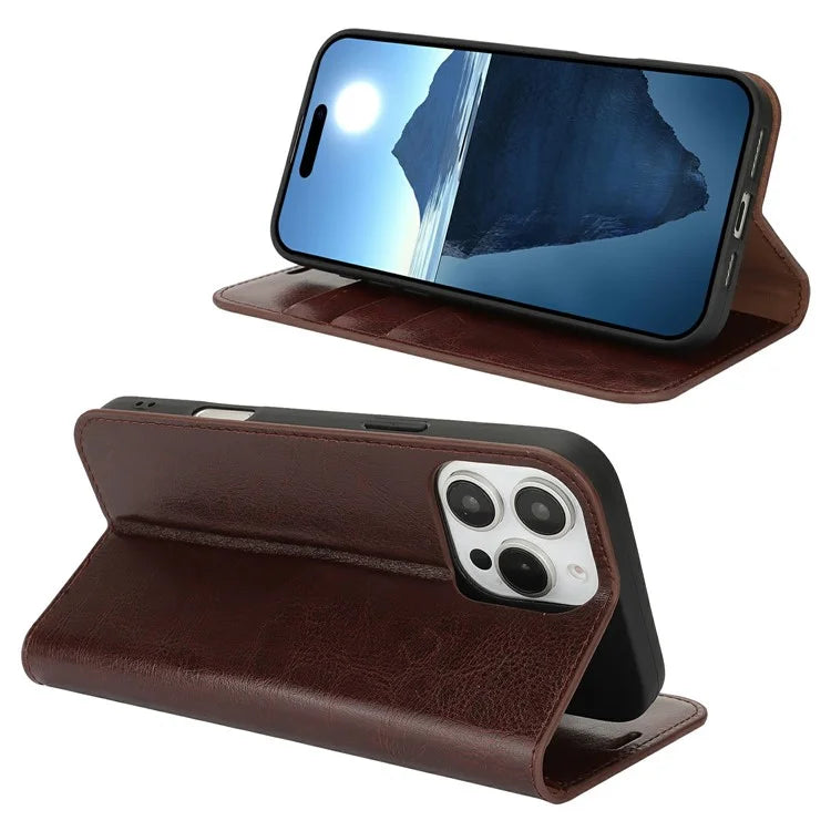 For iPhone 16 Pro Case Crazy Horse Texture Split Leather Wallet Phone Cover