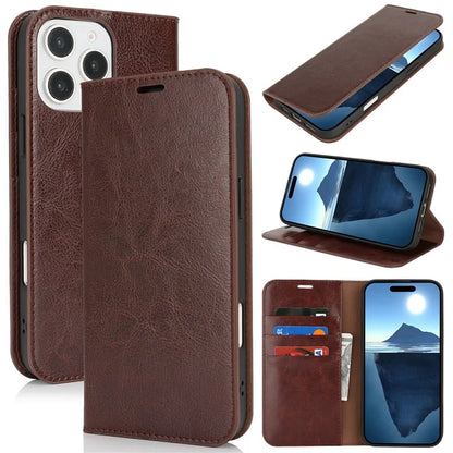For iPhone 16 Pro Case Crazy Horse Texture Split Leather Wallet Phone Cover