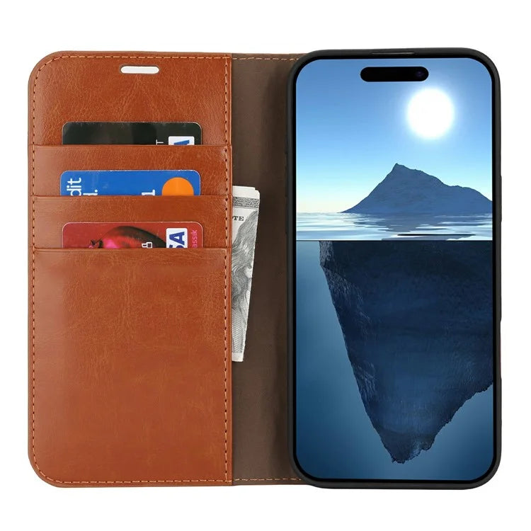 For iPhone 16 Pro Case Crazy Horse Texture Split Leather Wallet Phone Cover