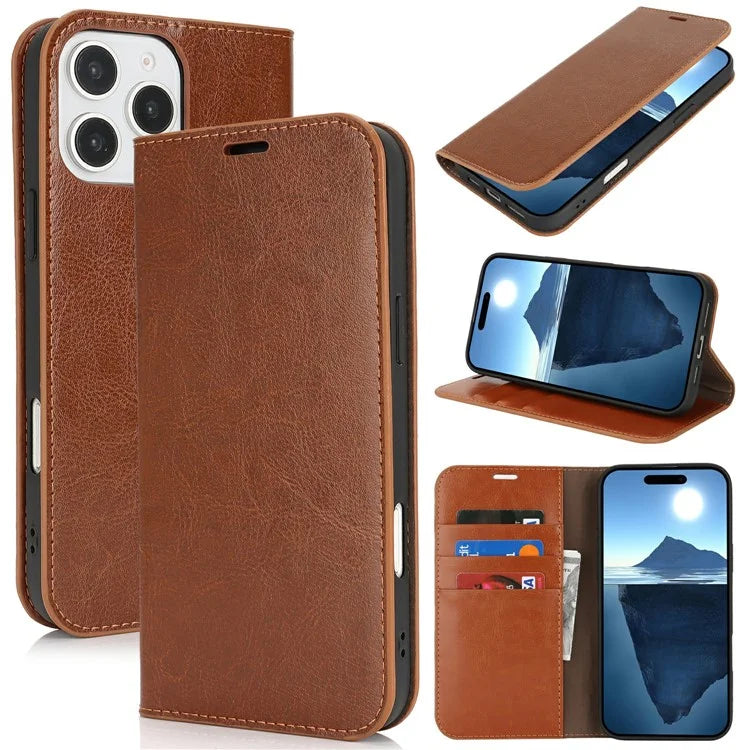 For iPhone 16 Pro Case Crazy Horse Texture Split Leather Wallet Phone Cover