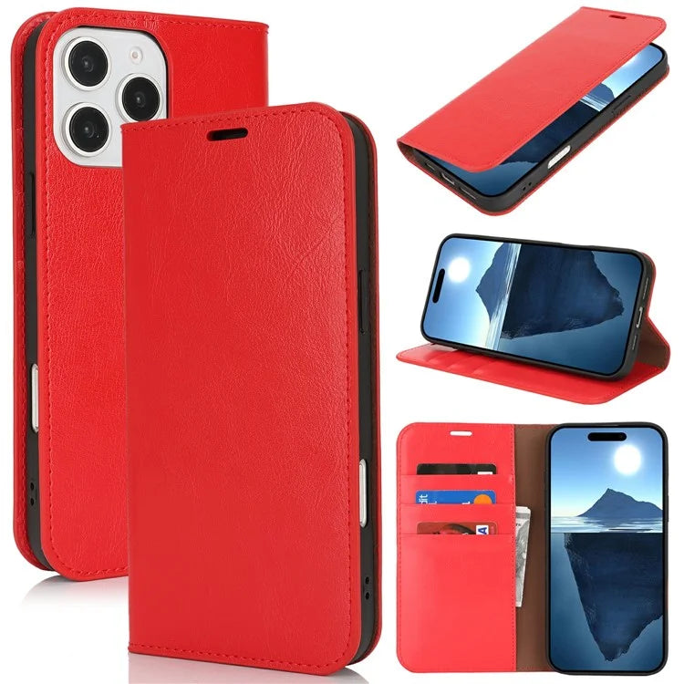 For iPhone 16 Pro Case Crazy Horse Texture Split Leather Wallet Phone Cover
