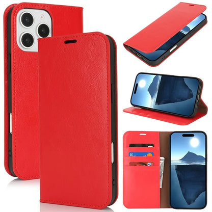 For iPhone 16 Pro Case Crazy Horse Texture Split Leather Wallet Phone Cover