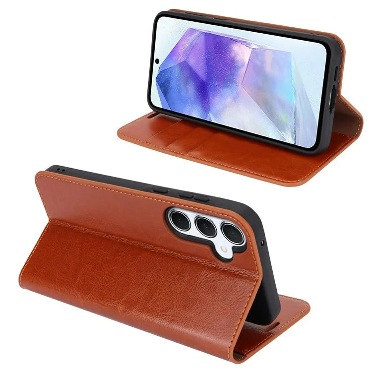 For Samsung Galaxy S24 FE Case Crazy Horse Texture Split Leather Wallet Phone Cover