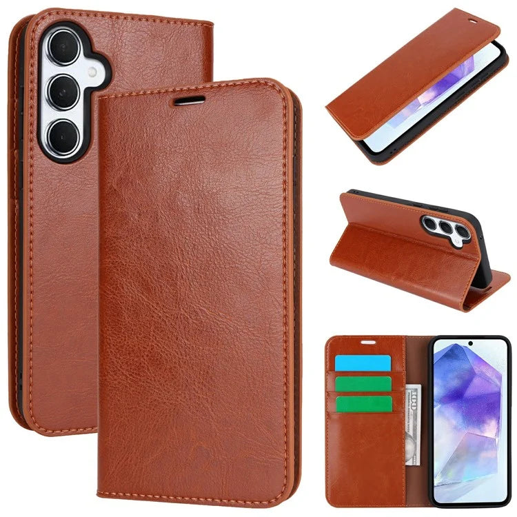 For Samsung Galaxy S24 FE Case Crazy Horse Texture Split Leather Wallet Phone Cover