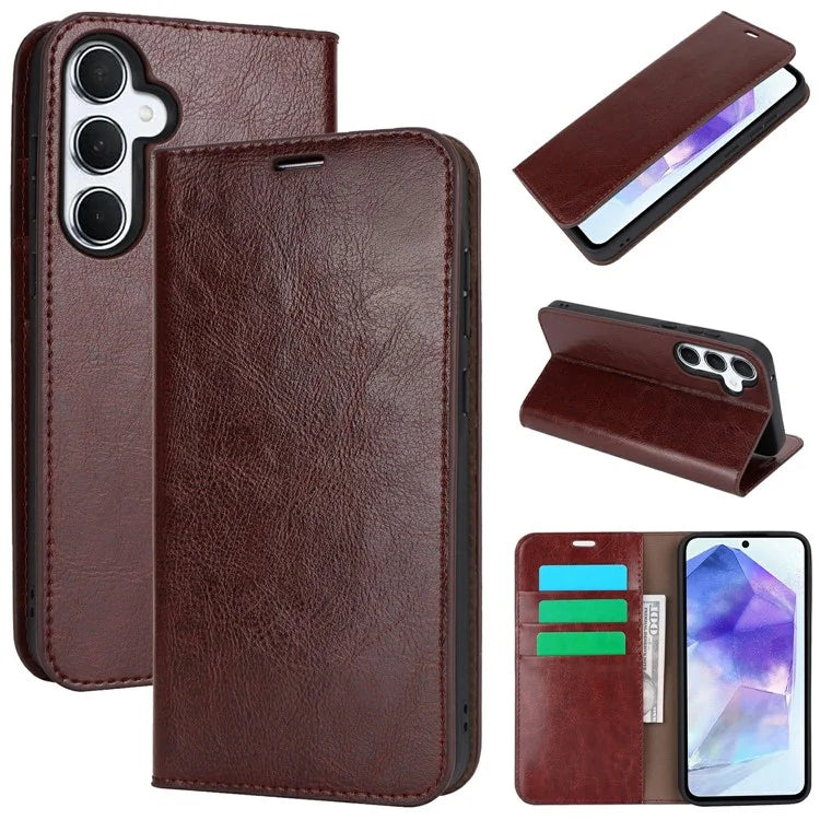 For Samsung Galaxy S24 FE Case Crazy Horse Texture Split Leather Wallet Phone Cover