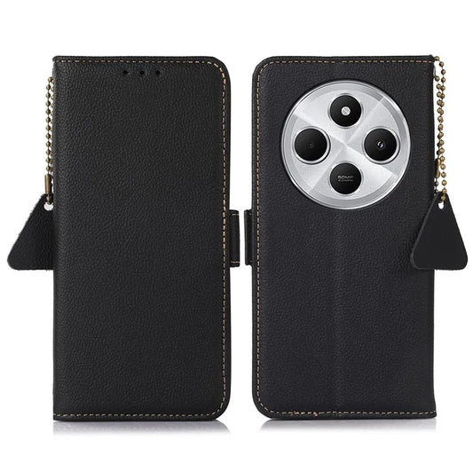 TJ For Xiaomi Redmi 14C 4G Case RFID Blocking Genuine Cow Leather Phone Cover