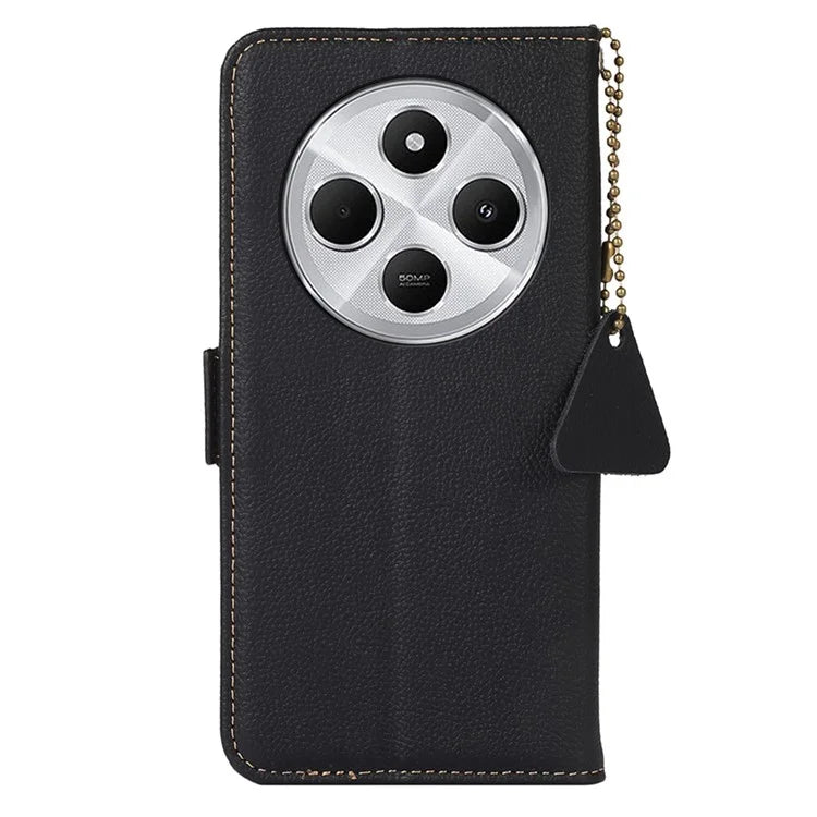 TJ For Xiaomi Redmi 14C 4G Case RFID Blocking Genuine Cow Leather Phone Cover