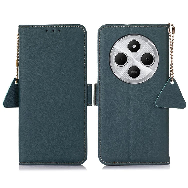 TJ For Xiaomi Redmi 14C 4G Case RFID Blocking Genuine Cow Leather Phone Cover
