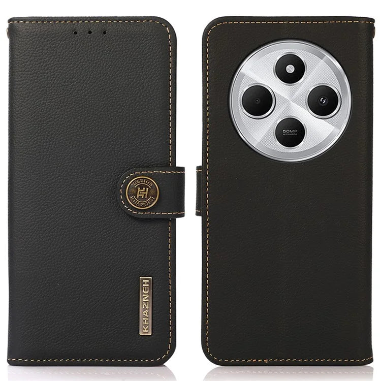 KHAZNEH For Xiaomi Redmi 14C 4G Case Genuine Cow Leather Wallet Phone Cover