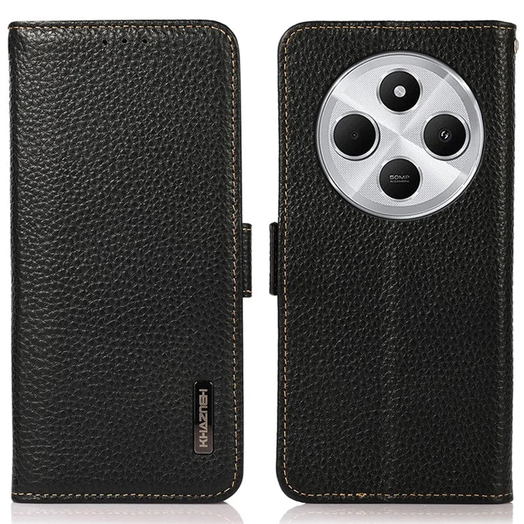 KHAZNEH For Xiaomi Redmi 14C 4G Phone Case Genuine Cow Leather Cover RFID Blocking