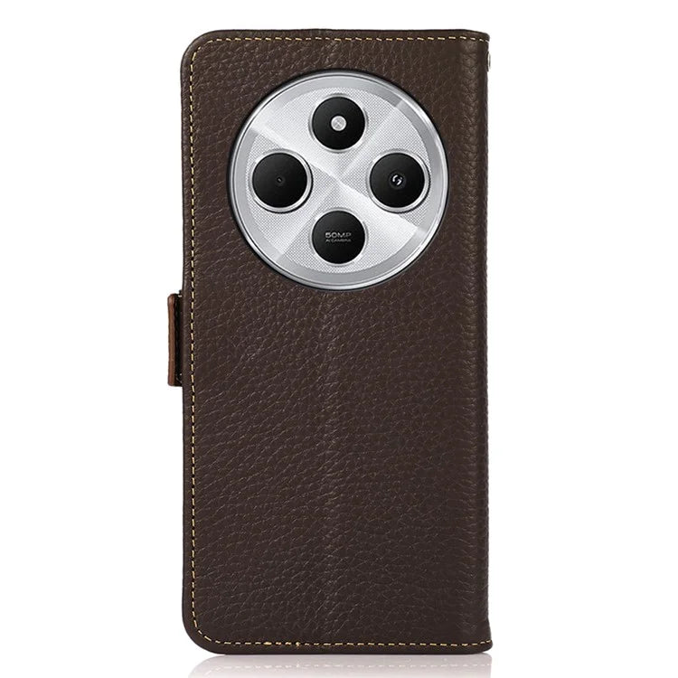 KHAZNEH For Xiaomi Redmi 14C 4G Phone Case Genuine Cow Leather Cover RFID Blocking