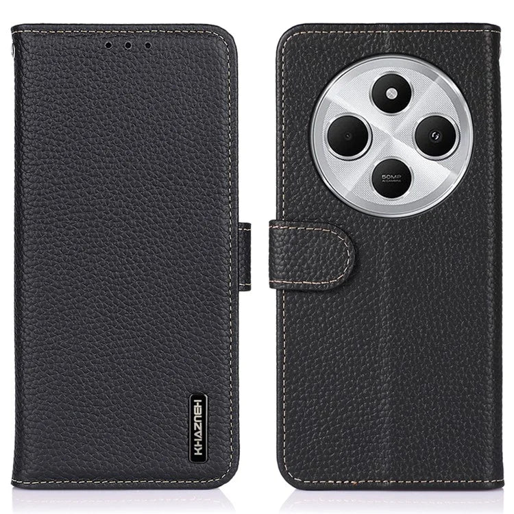 KHAZNEH For Xiaomi Redmi 14C 4G Phone Case Genuine Cow Leather Flip Cover