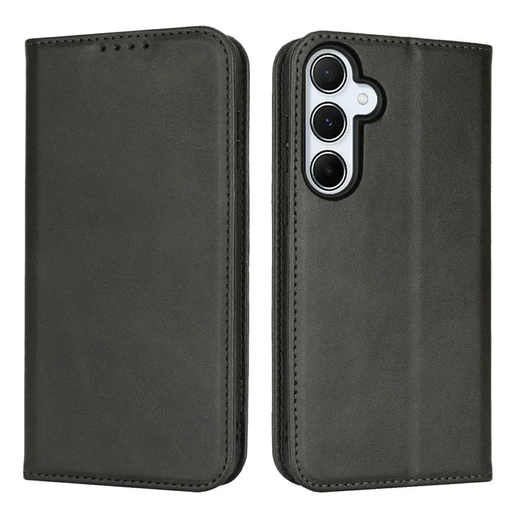 For Samsung Galaxy S24 FE Case PU Leather Calf Textured Magnetic Closing Smart Phone Cover