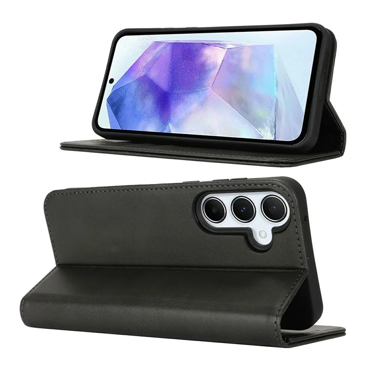 For Samsung Galaxy S24 FE Case PU Leather Calf Textured Magnetic Closing Smart Phone Cover