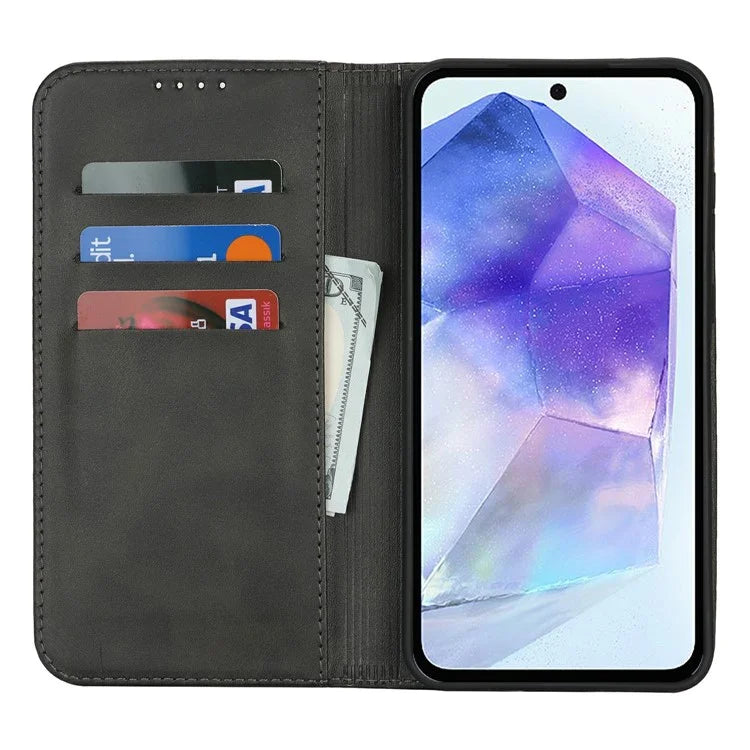 For Samsung Galaxy S24 FE Case PU Leather Calf Textured Magnetic Closing Smart Phone Cover