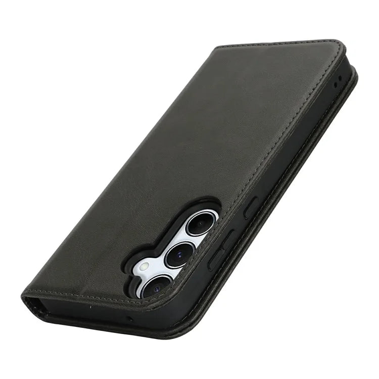 For Samsung Galaxy S24 FE Case PU Leather Calf Textured Magnetic Closing Smart Phone Cover