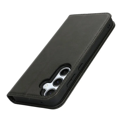 For Samsung Galaxy S24 FE Case PU Leather Calf Textured Magnetic Closing Smart Phone Cover