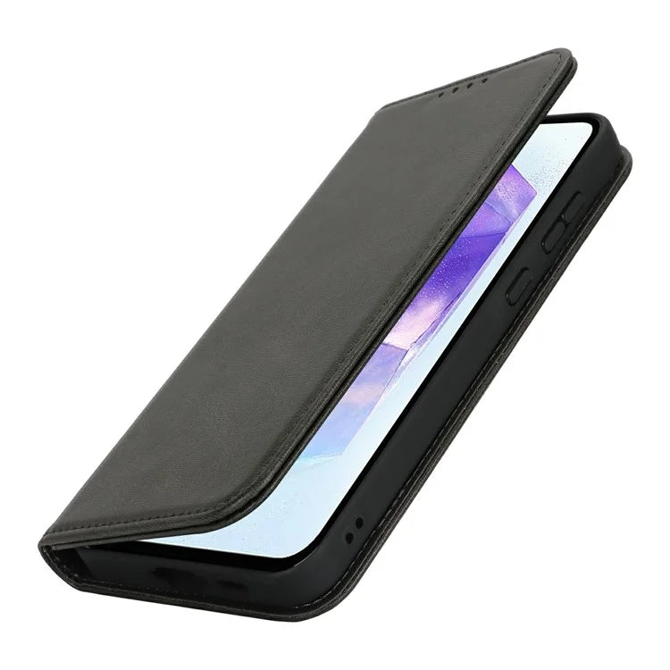 For Samsung Galaxy S24 FE Case PU Leather Calf Textured Magnetic Closing Smart Phone Cover