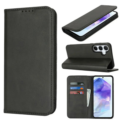 For Samsung Galaxy S24 FE Case PU Leather Calf Textured Magnetic Closing Smart Phone Cover