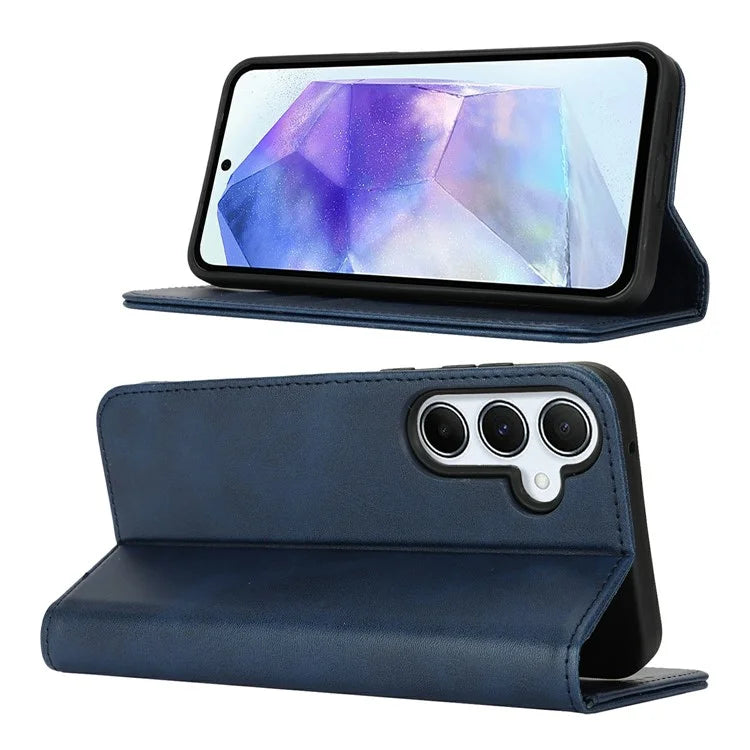 For Samsung Galaxy S24 FE Case PU Leather Calf Textured Magnetic Closing Smart Phone Cover