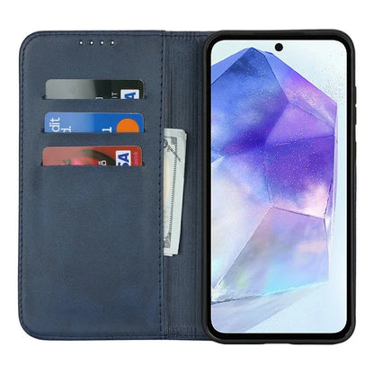 For Samsung Galaxy S24 FE Case PU Leather Calf Textured Magnetic Closing Smart Phone Cover