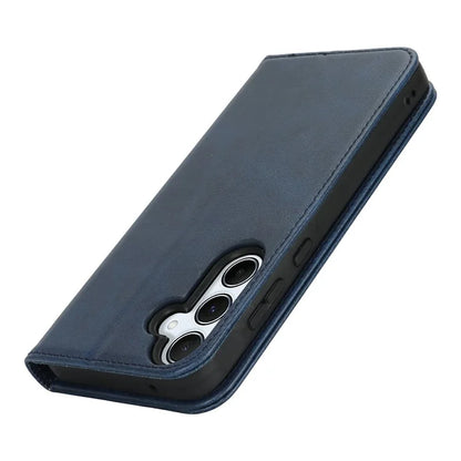 For Samsung Galaxy S24 FE Case PU Leather Calf Textured Magnetic Closing Smart Phone Cover