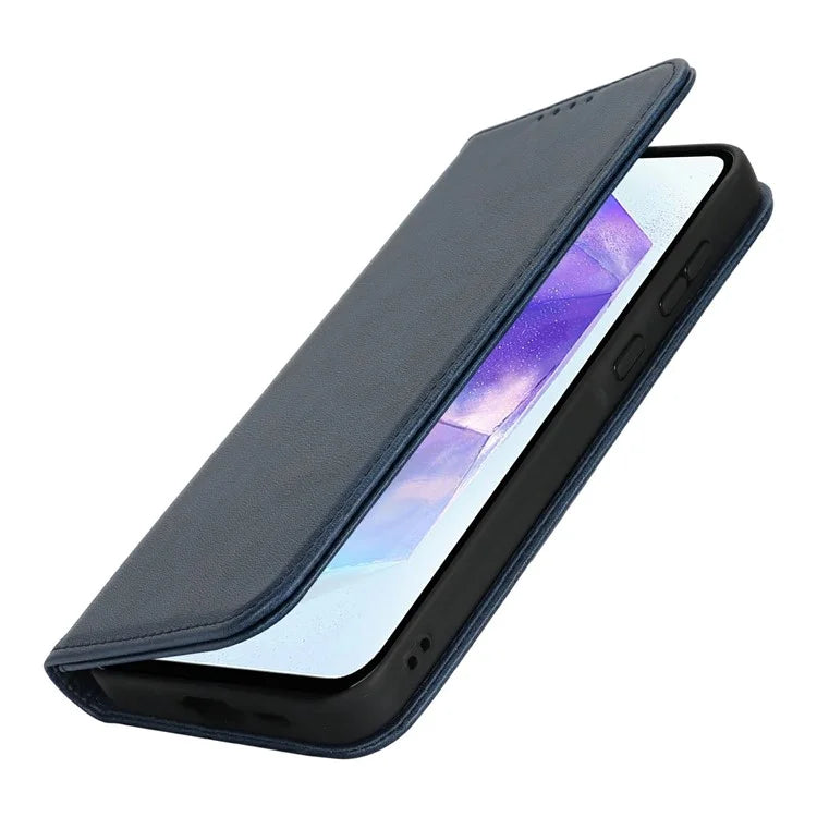 For Samsung Galaxy S24 FE Case PU Leather Calf Textured Magnetic Closing Smart Phone Cover