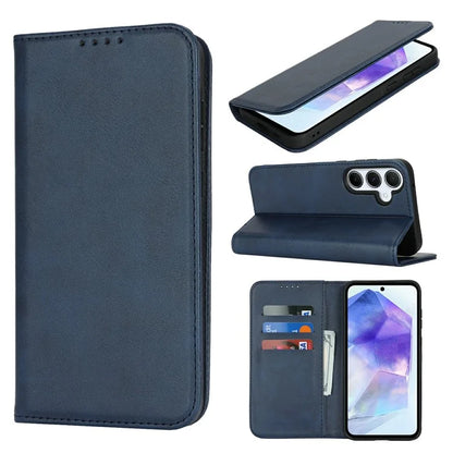 For Samsung Galaxy S24 FE Case PU Leather Calf Textured Magnetic Closing Smart Phone Cover