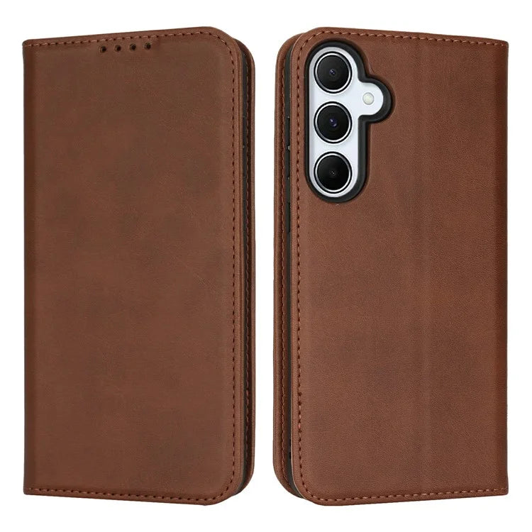 For Samsung Galaxy S24 FE Case PU Leather Calf Textured Magnetic Closing Smart Phone Cover