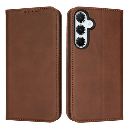 For Samsung Galaxy S24 FE Case PU Leather Calf Textured Magnetic Closing Smart Phone Cover