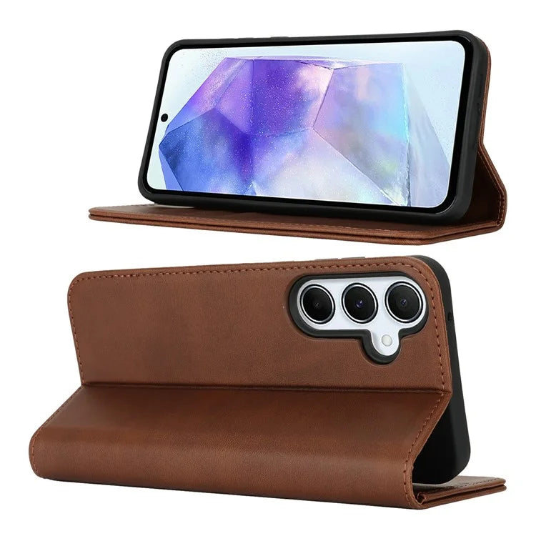 For Samsung Galaxy S24 FE Case PU Leather Calf Textured Magnetic Closing Smart Phone Cover