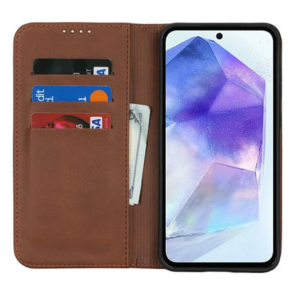 For Samsung Galaxy S24 FE Case PU Leather Calf Textured Magnetic Closing Smart Phone Cover