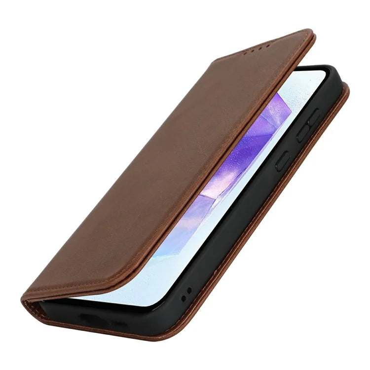 For Samsung Galaxy S24 FE Case PU Leather Calf Textured Magnetic Closing Smart Phone Cover