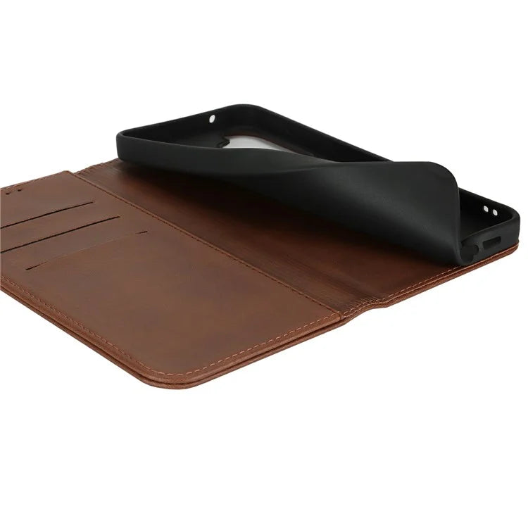 For Samsung Galaxy S24 FE Case PU Leather Calf Textured Magnetic Closing Smart Phone Cover