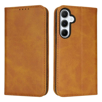For Samsung Galaxy S24 FE Case PU Leather Calf Textured Magnetic Closing Smart Phone Cover