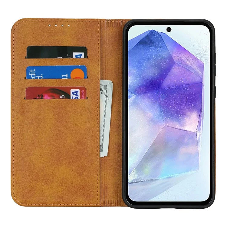 For Samsung Galaxy S24 FE Case PU Leather Calf Textured Magnetic Closing Smart Phone Cover