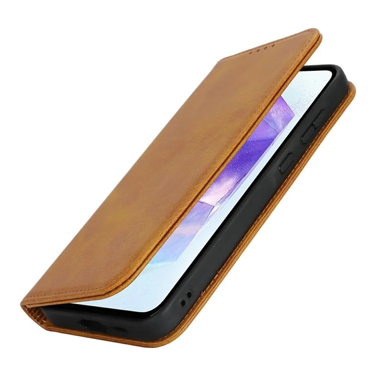 For Samsung Galaxy S24 FE Case PU Leather Calf Textured Magnetic Closing Smart Phone Cover