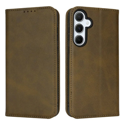 For Samsung Galaxy S24 FE Case PU Leather Calf Textured Magnetic Closing Smart Phone Cover