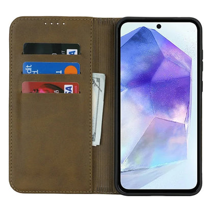 For Samsung Galaxy S24 FE Case PU Leather Calf Textured Magnetic Closing Smart Phone Cover