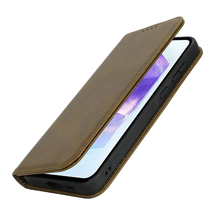 For Samsung Galaxy S24 FE Case PU Leather Calf Textured Magnetic Closing Smart Phone Cover