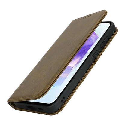 For Samsung Galaxy S24 FE Case PU Leather Calf Textured Magnetic Closing Smart Phone Cover