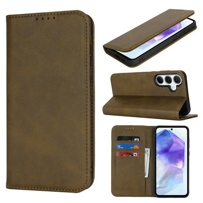 For Samsung Galaxy S24 FE Case PU Leather Calf Textured Magnetic Closing Smart Phone Cover