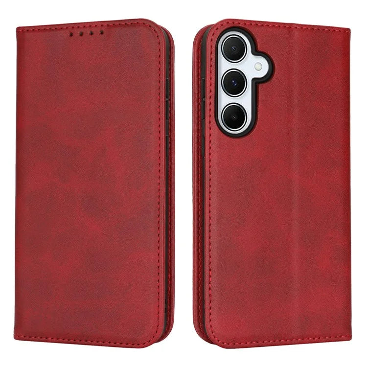 For Samsung Galaxy S24 FE Case PU Leather Calf Textured Magnetic Closing Smart Phone Cover