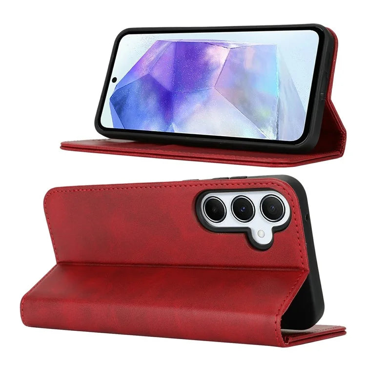 For Samsung Galaxy S24 FE Case PU Leather Calf Textured Magnetic Closing Smart Phone Cover