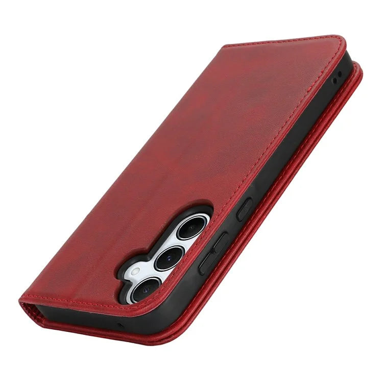 For Samsung Galaxy S24 FE Case PU Leather Calf Textured Magnetic Closing Smart Phone Cover