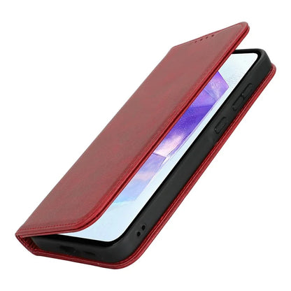 For Samsung Galaxy S24 FE Case PU Leather Calf Textured Magnetic Closing Smart Phone Cover