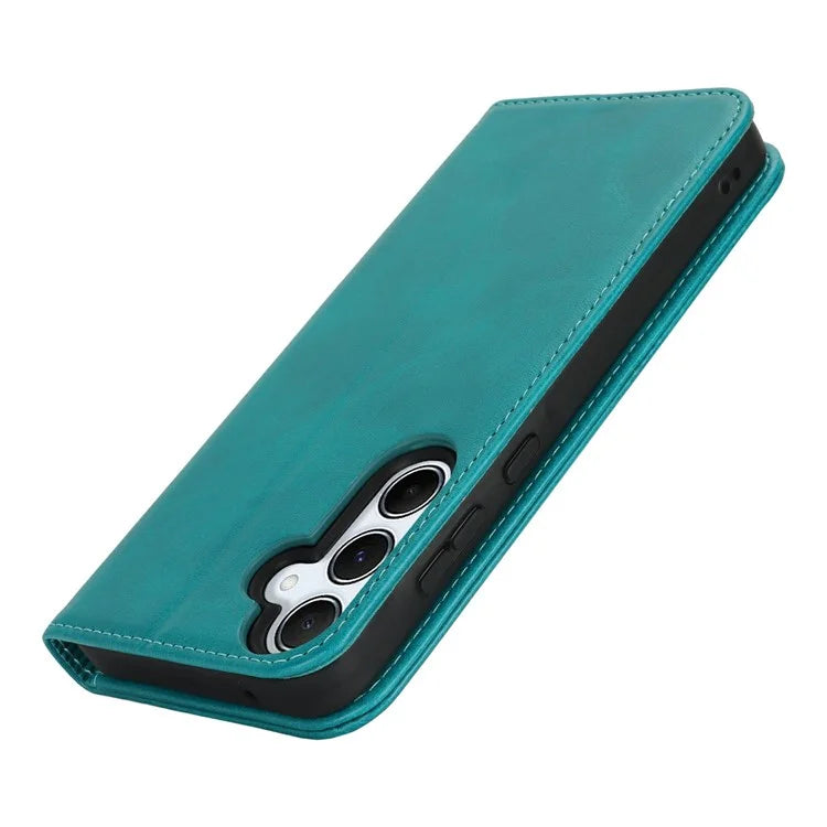 For Samsung Galaxy S24 FE Case PU Leather Calf Textured Magnetic Closing Smart Phone Cover