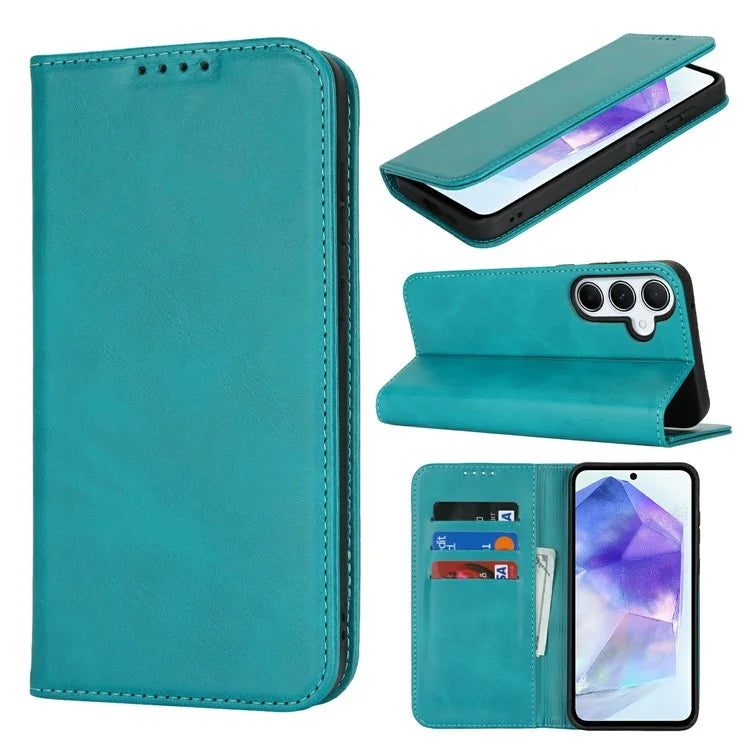 For Samsung Galaxy S24 FE Case PU Leather Calf Textured Magnetic Closing Smart Phone Cover