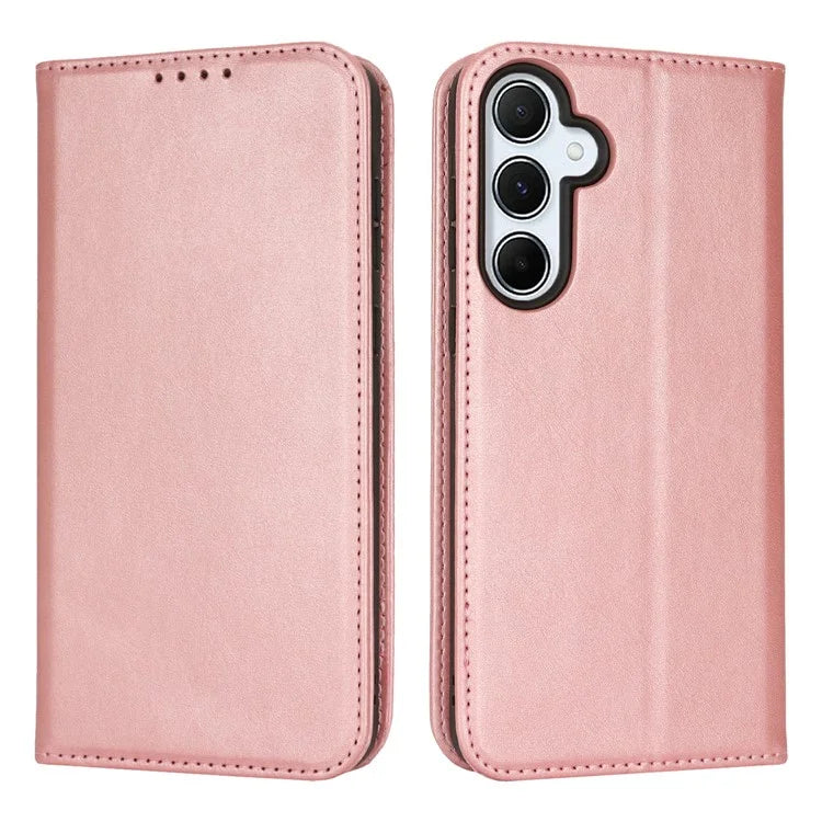 For Samsung Galaxy S24 FE Case PU Leather Calf Textured Magnetic Closing Smart Phone Cover